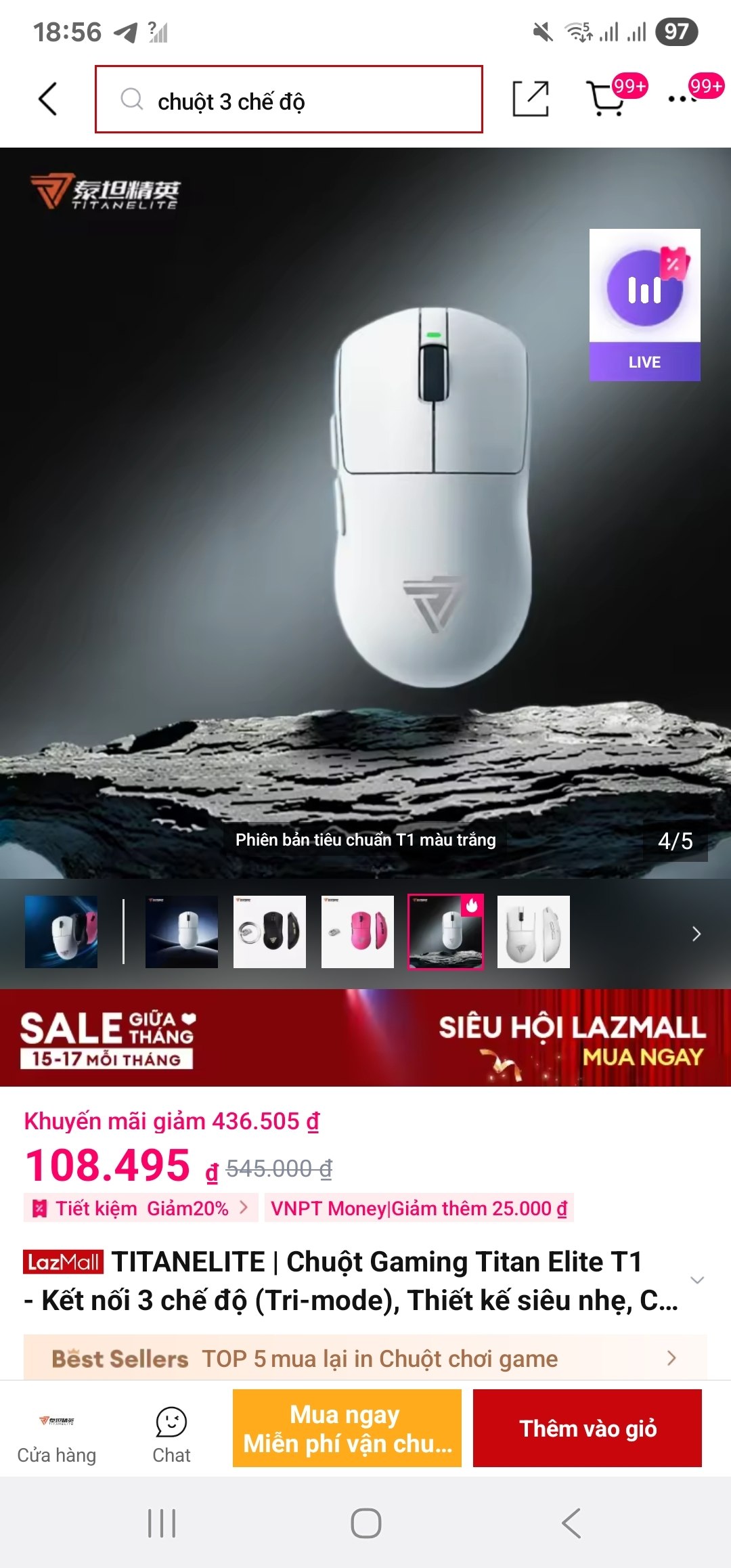 TITANELITE | Chuột Gaming Titan Elite T1 - Kết nối 3 chế độ (Tri-mode), Thiết kế siêu nhẹ, Chuyên Gaming và Văn phòng