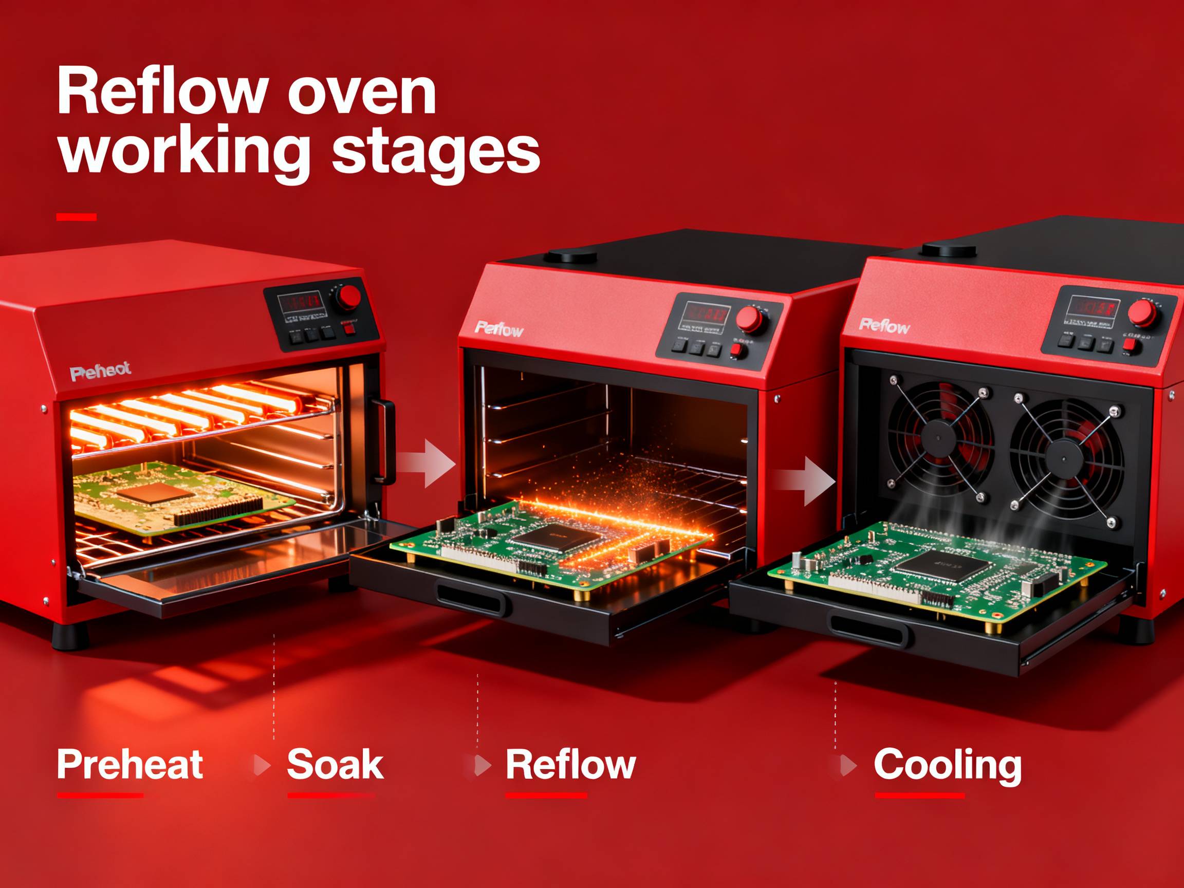Reflow oven working stages infographic.