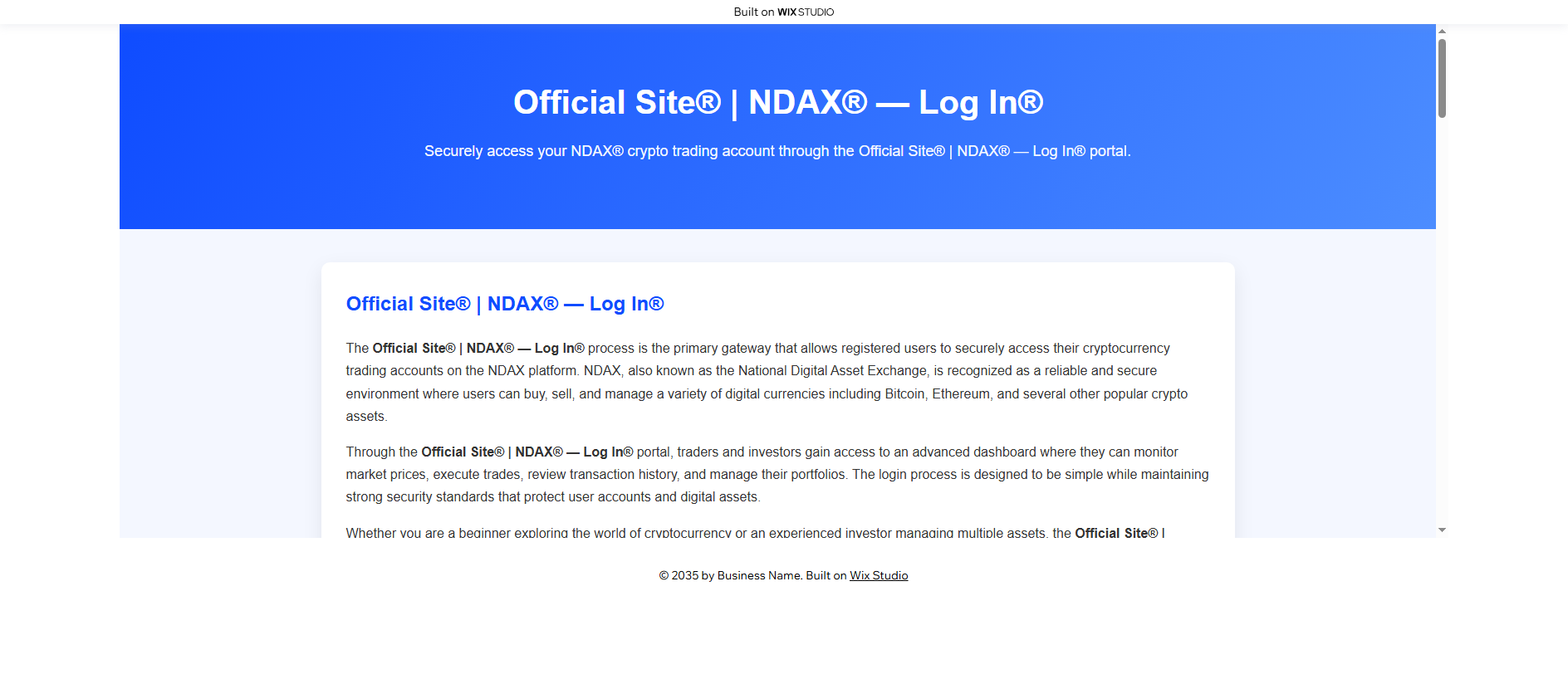 Forensic screenshot of ndaxcdn.wixstudio.com showing the phishing page layout