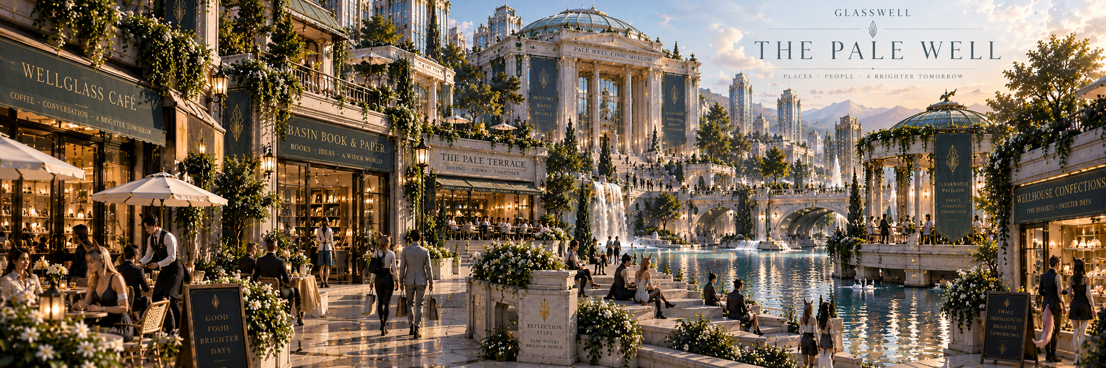 Cafés, restaurants, shops and public spaces around the Pale Well.