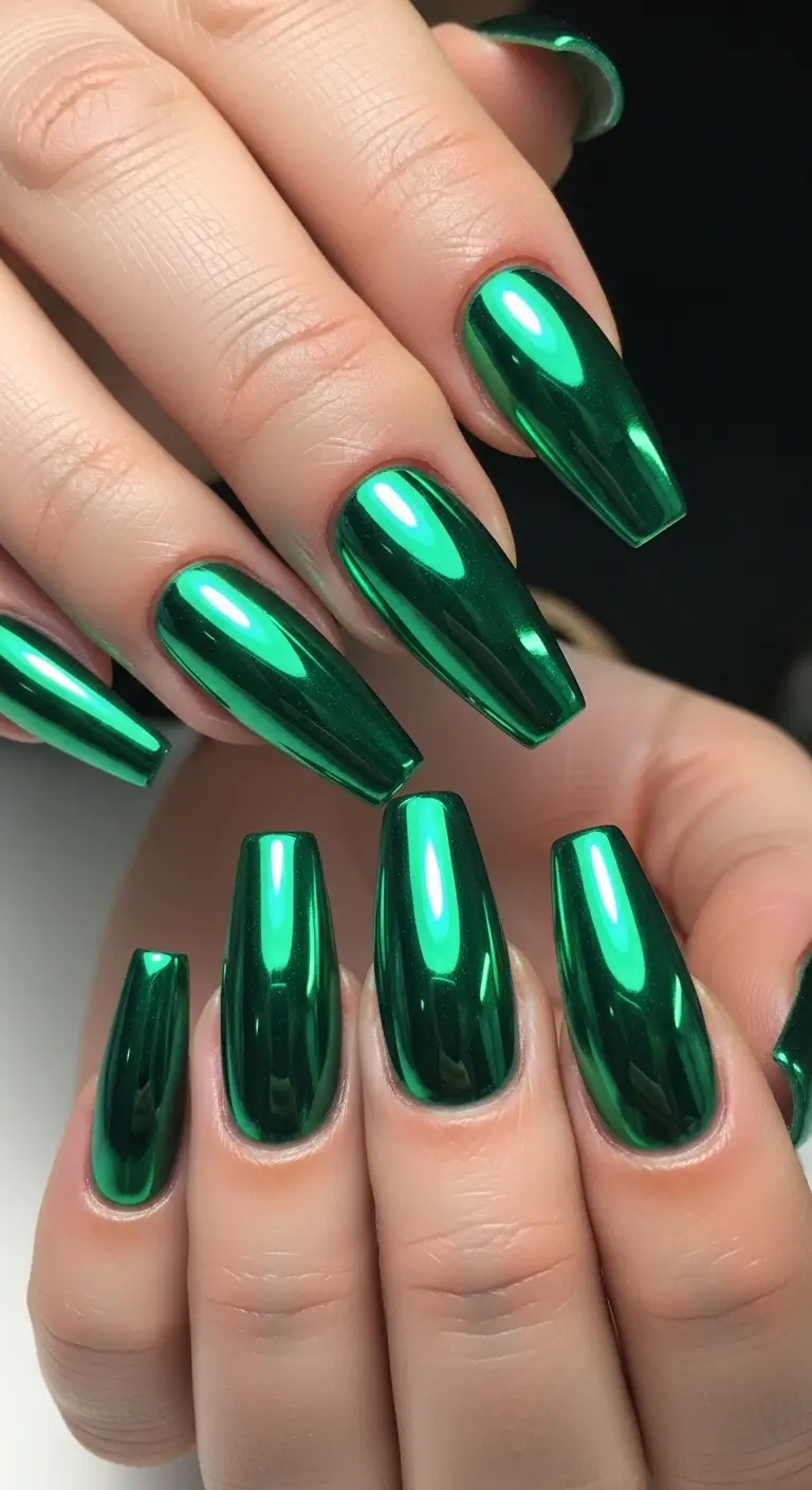Jade Chrome Mirror Long Coffin Nails