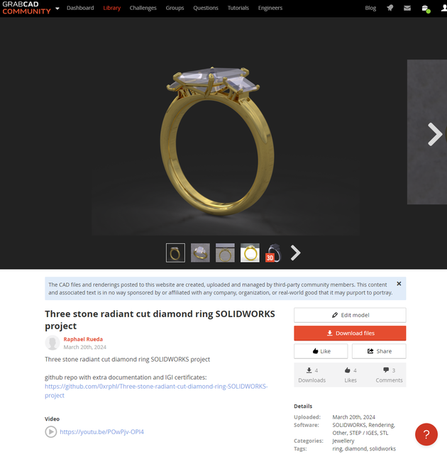 Solidworks Diamond Model GitHub - 0xrphl/Three-stone-radiant-cut-diamond-ring-SOLIDWORKS-project ...