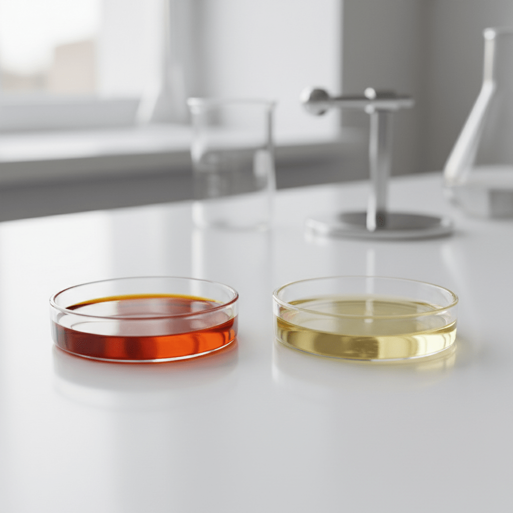 Sea buckthorn berry oil and seed oil in glass dishes comparison
