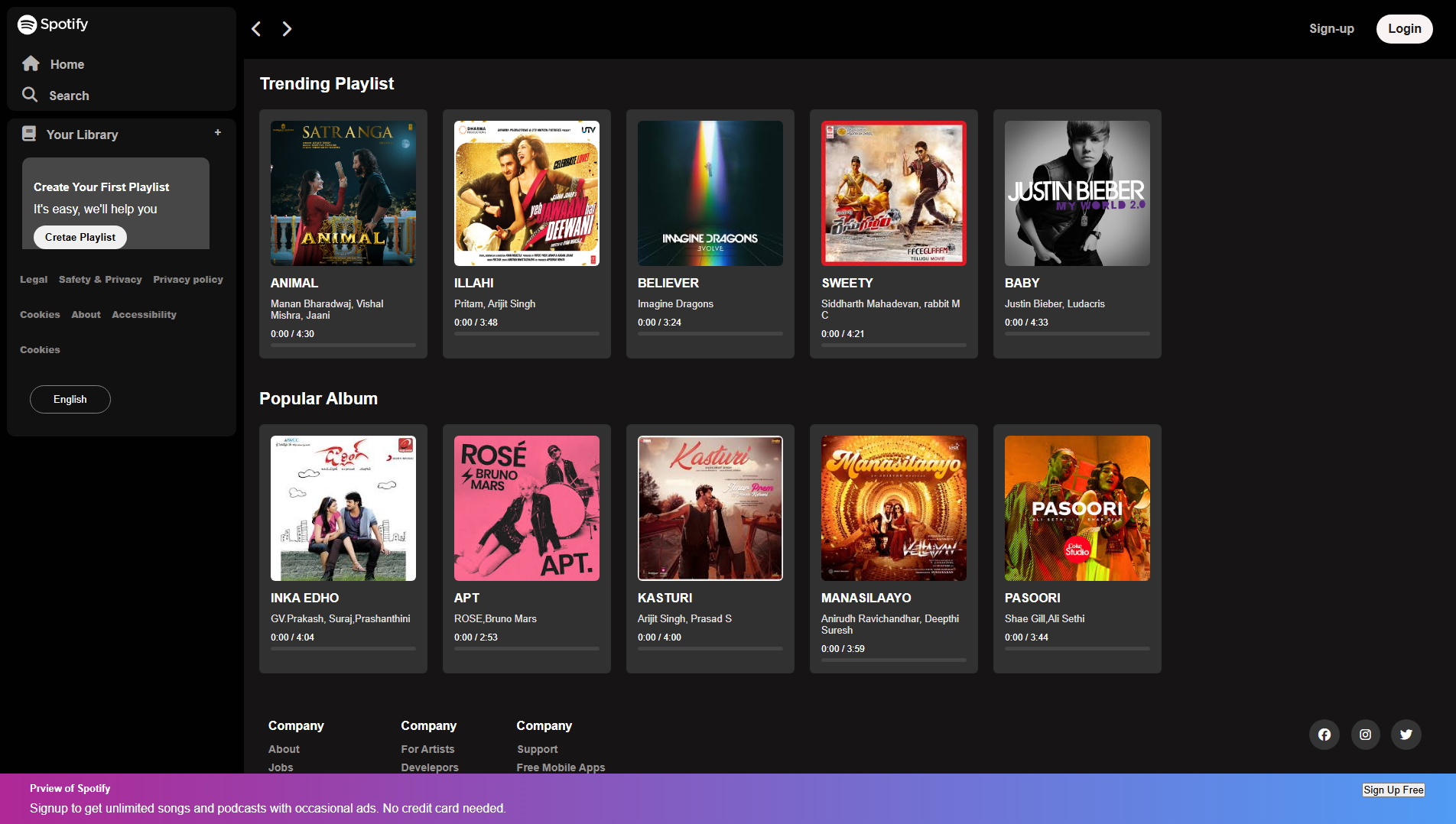 Stored capture of spotify-clone-sandy-delta.vercel.app