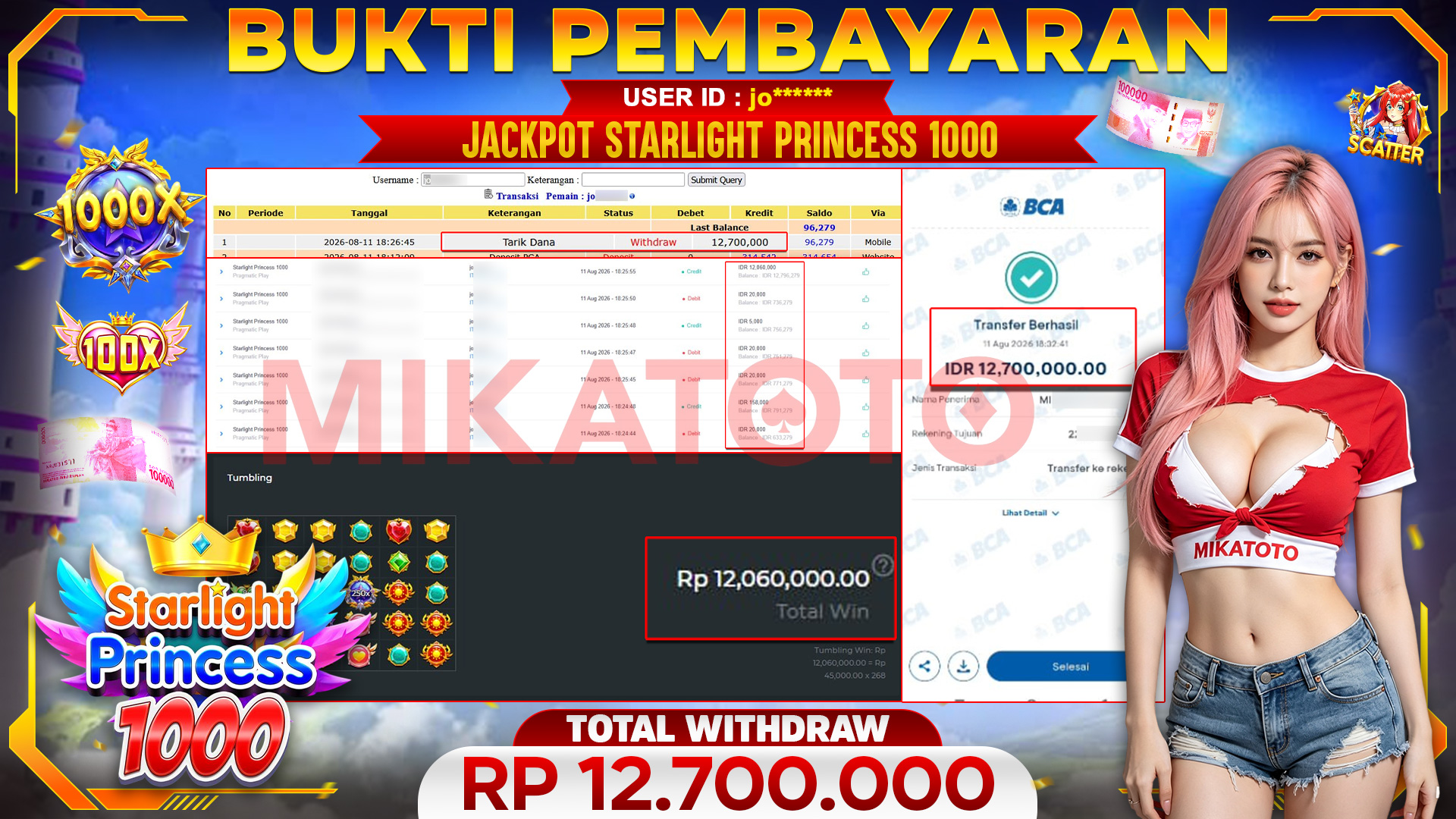 🏆 SELAMAT KEPADA PEMENANG JACKPOT DI Starlight Princess 1000 - Pragmatic Play 12,700,000 🏆