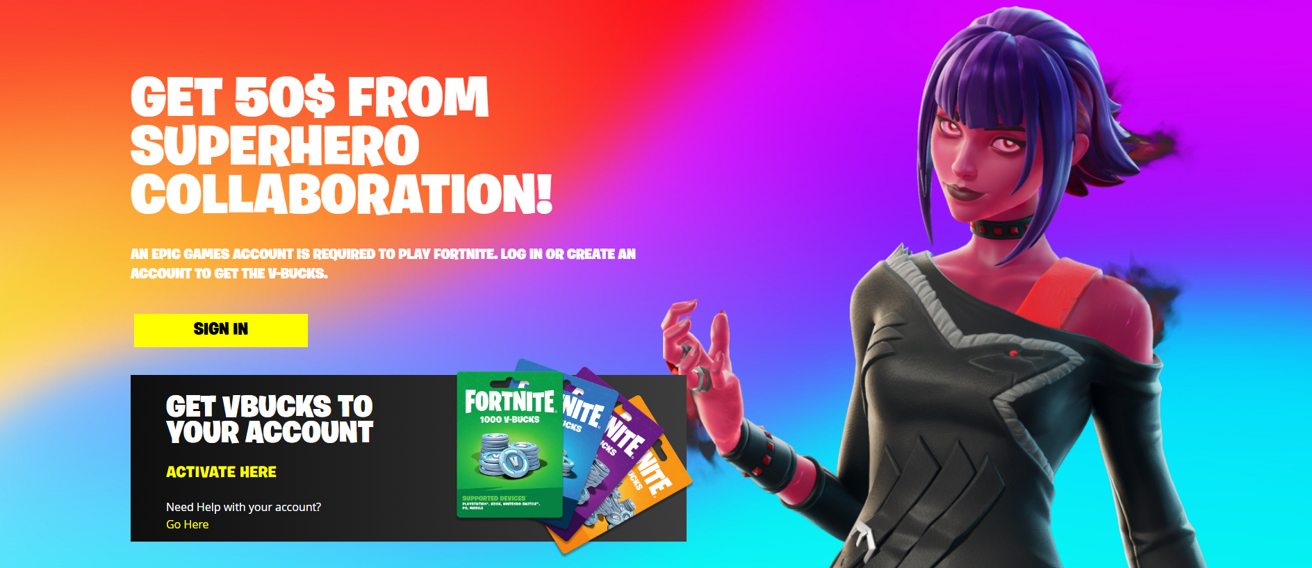Forensic screenshot of fortnite-vb.com showing the phishing page layout