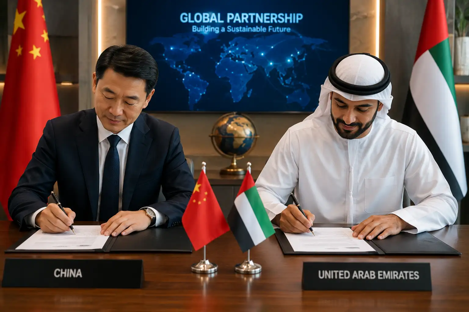 International partnership agreement signing between business executives