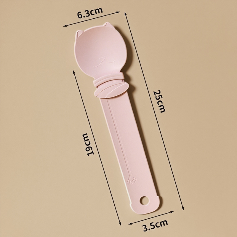 Pink Cat Treat Spoon for Wet Food & Paste - Extra-Long PP Handle, Food-Grade Squeeze Feeder with Anti-Spill Bowl, Easy One-Handed Operation for Cats