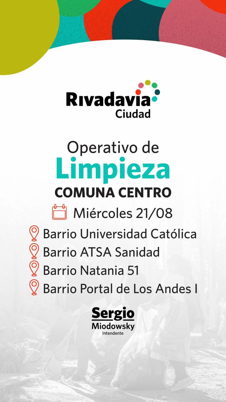Rivadavia Ciudad y sus agentes municipales abordarán dos comunas diferentes en la actual semana.