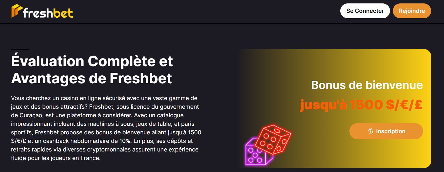 Revue complète et avantages de FreshBet avec bonus de bienvenue.