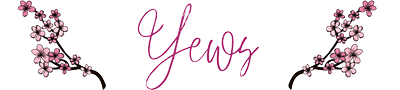 The username Yews in pink looping letters with flower branches on each side, with a transparent background.