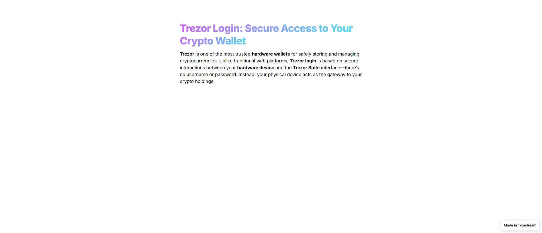 Forensic screenshot of start-io-treazr-public.typedream.app showing the phishing page layout
