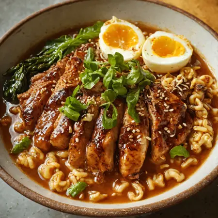 Honey Garlic Chicken Ramen Dish