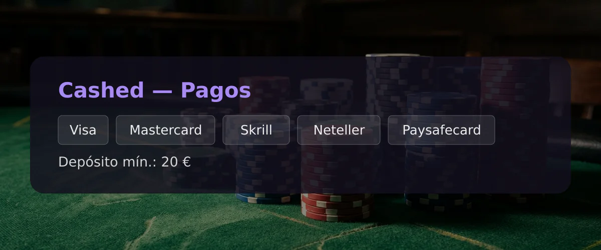 Cashed — Pagos: Visa, Mastercard, Skrill, Neteller, Paysafecard