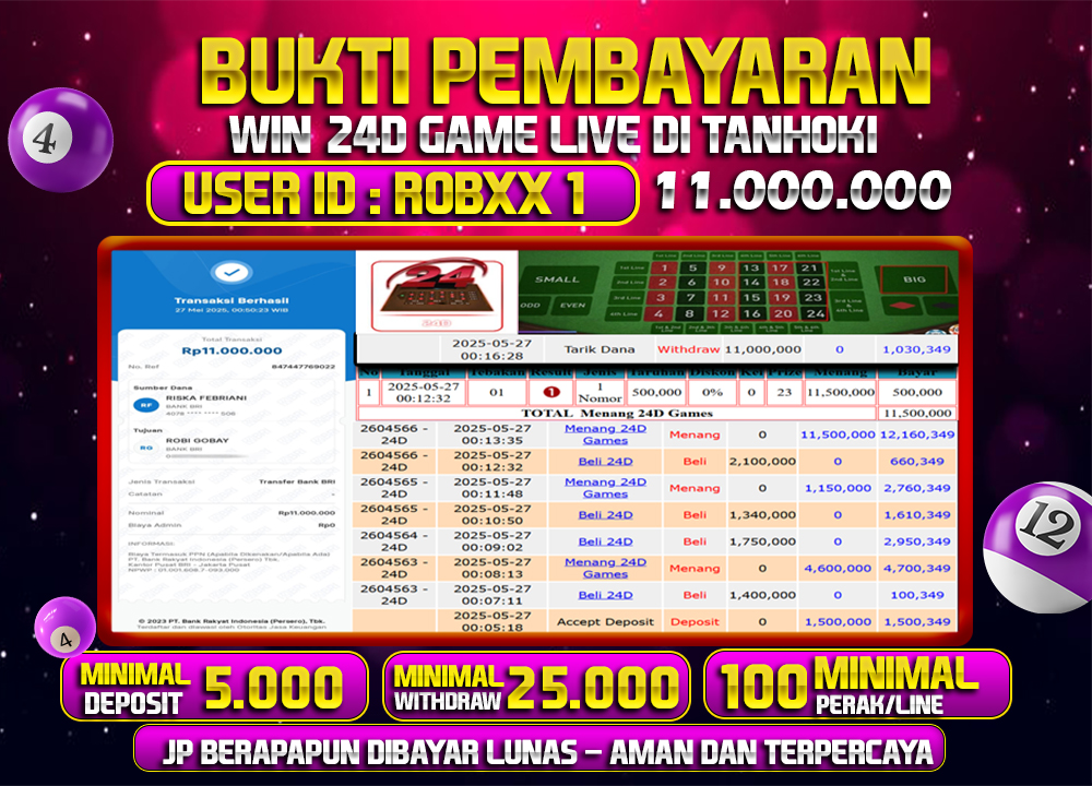 TANHOKI JACKPOT LIVE GAMES 24D Rp.11.000.000,- LUNAS