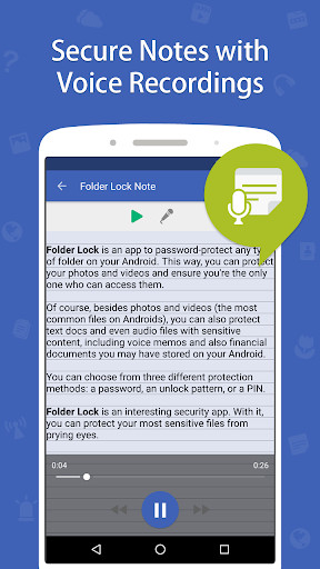 Folder Lock Android secure notes and protected voice recordings