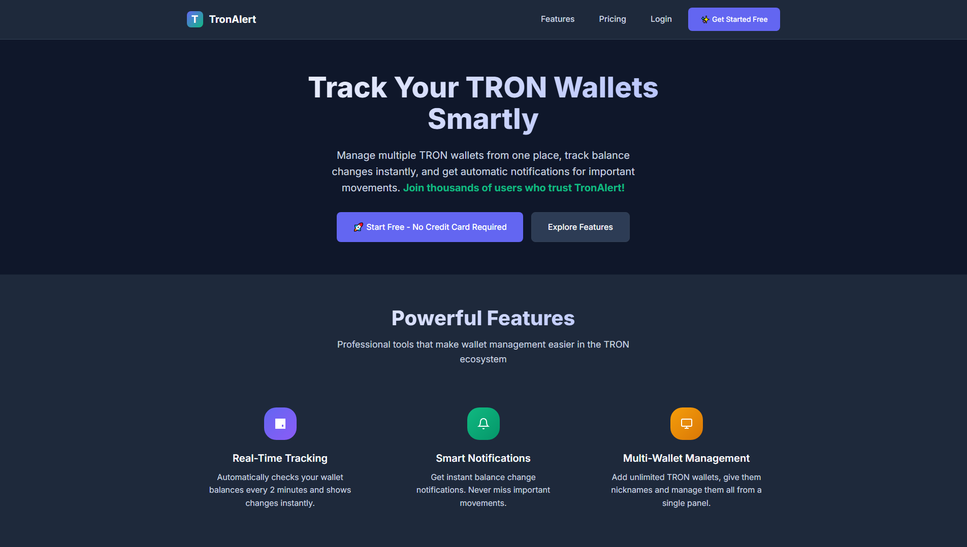 Screenshot of tronalert.com