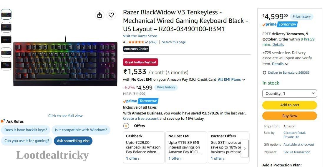 Razer Blackwidow V3 – Just ₹4599 | Loot Lo