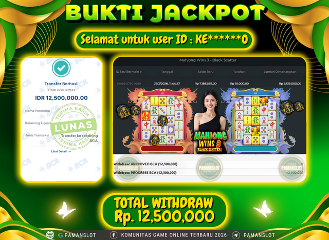 Selamat kepada Member PAMANSLOT Game Mahjong Wins 3 - Black Scatter  : KE******O