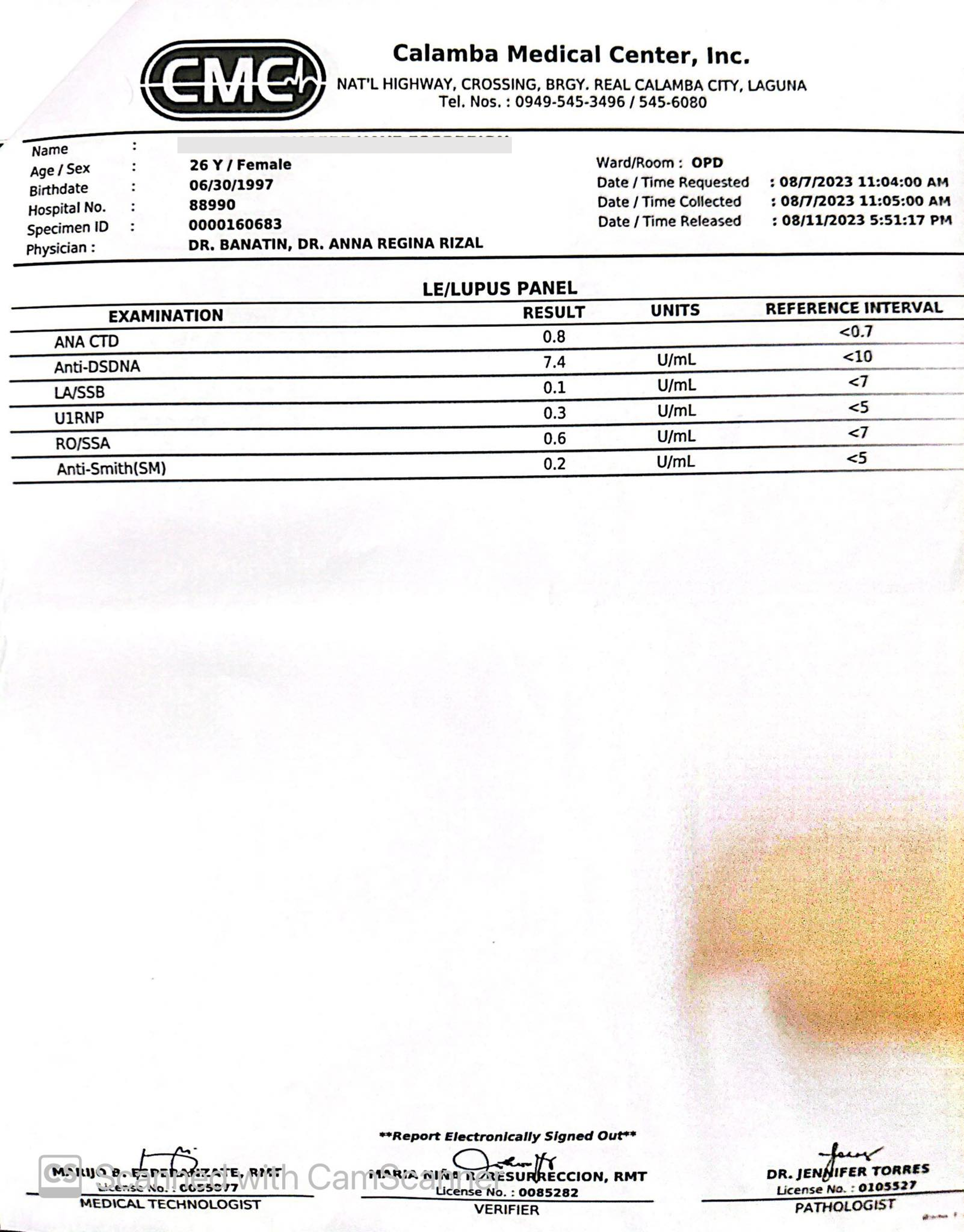 Official LE/Lupus Panel result