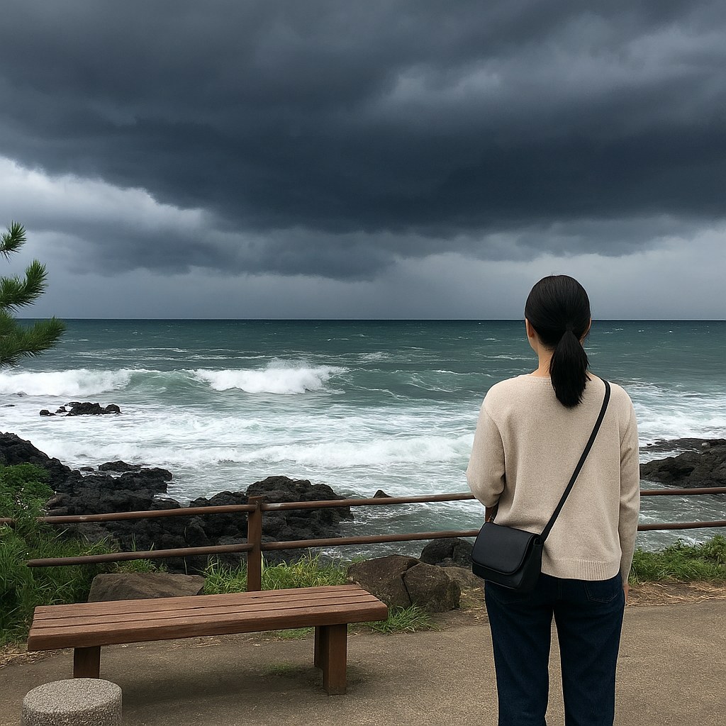 jeju island storm clouds coastline