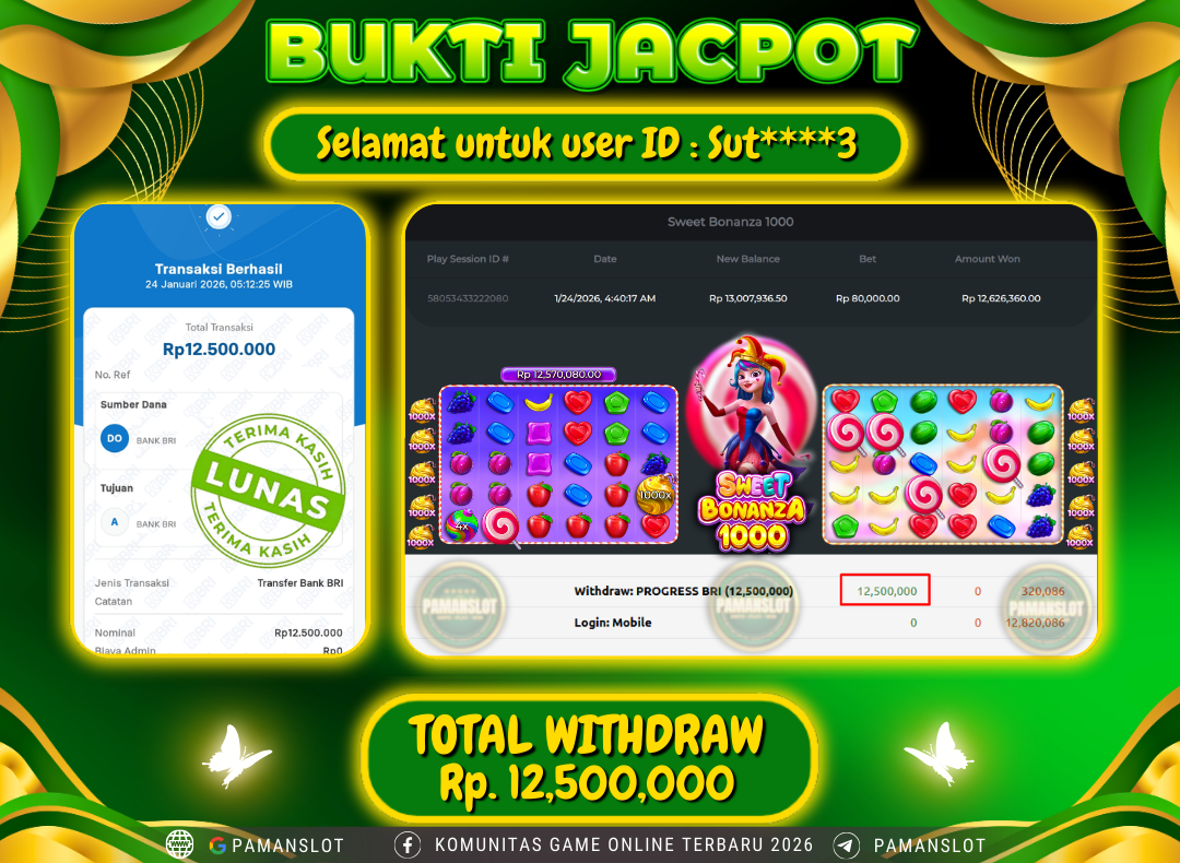 PAMANSLOT JACKPOT Game Sweet Bonanza 1000 Rp.12,500,000- LUNAS