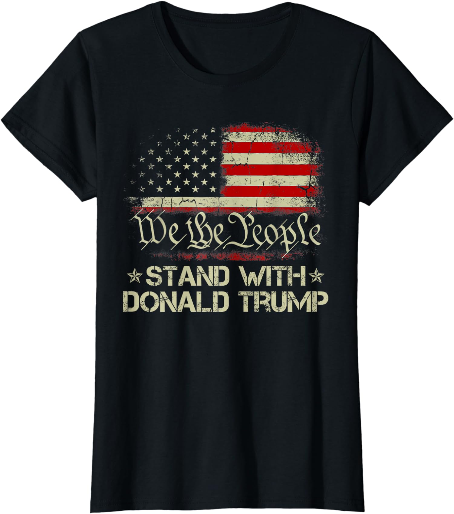 Stand With Donald Trump 2024 American Flag Support Ladies’ Crewneck T-Shirt