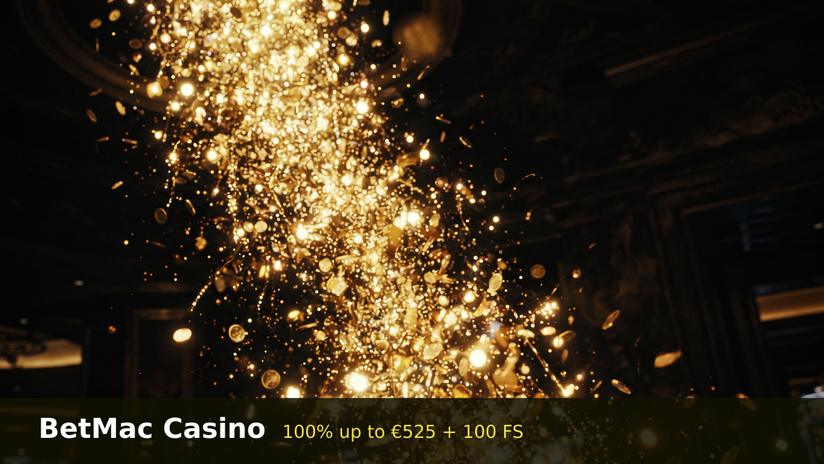 BetMac Casino — welcome bonus 100% up to €525 + 100 FS, payments: Visa, Mastercard, PayPal, Skrill, Paysafecard