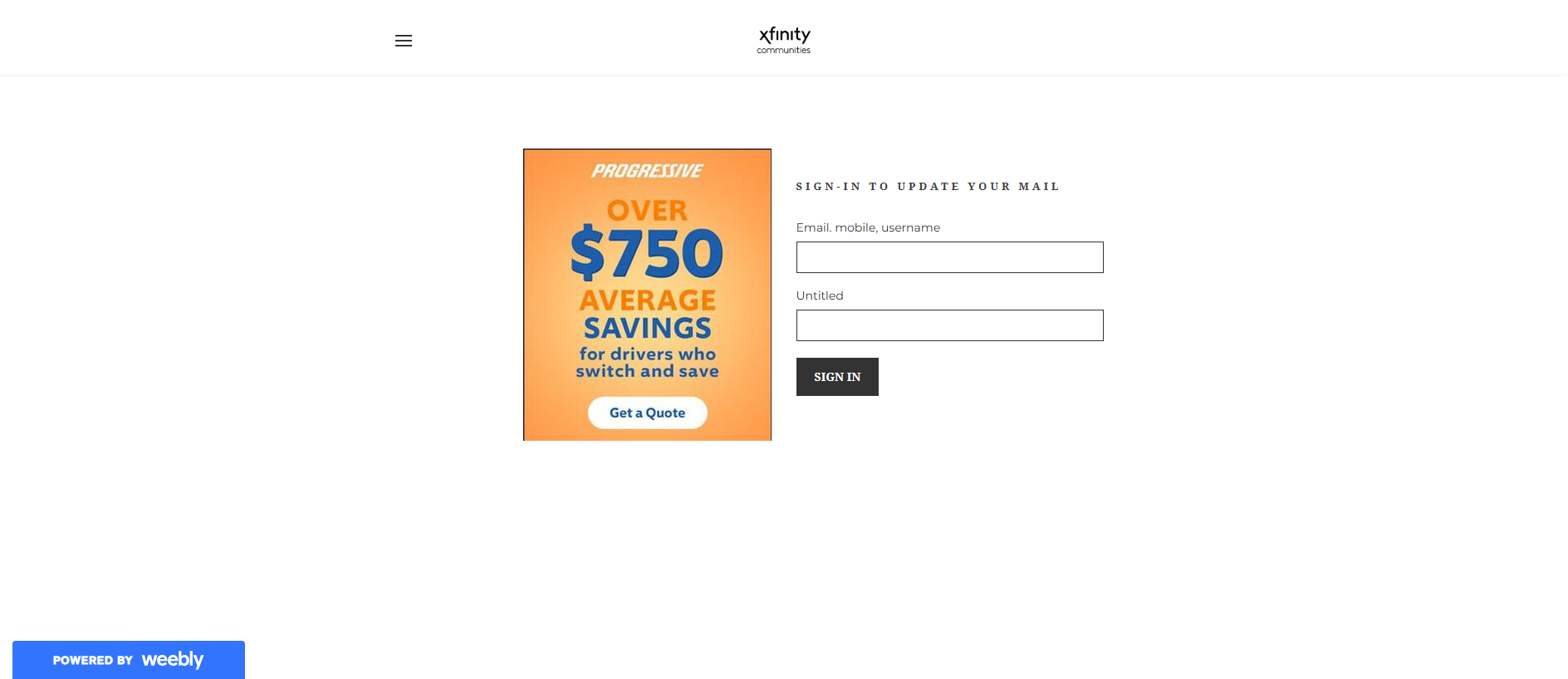 Screenshot of comcastupdateservice.weebly.com