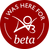 Circular badge with the words 'I was here for beta' with an AO3 logo
