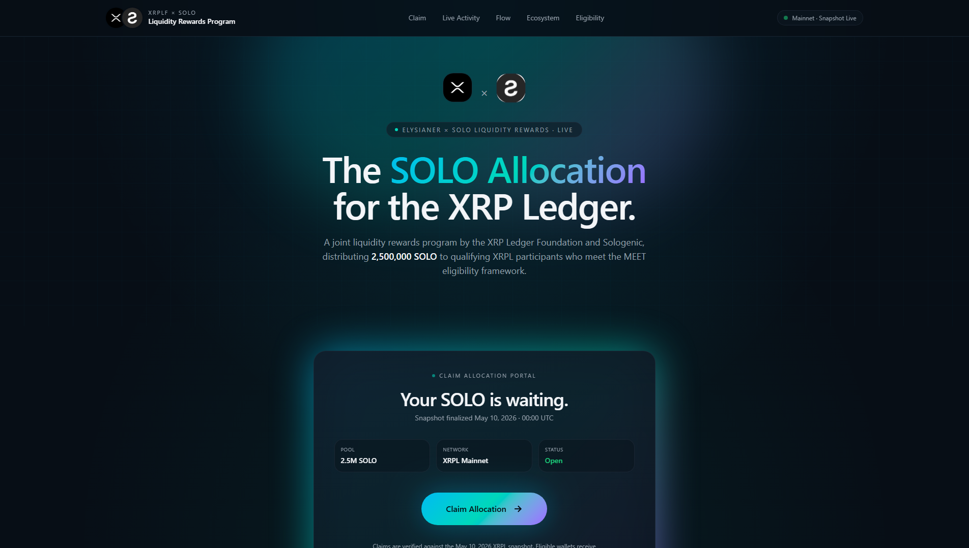 Screenshot of xrplfsolo.com