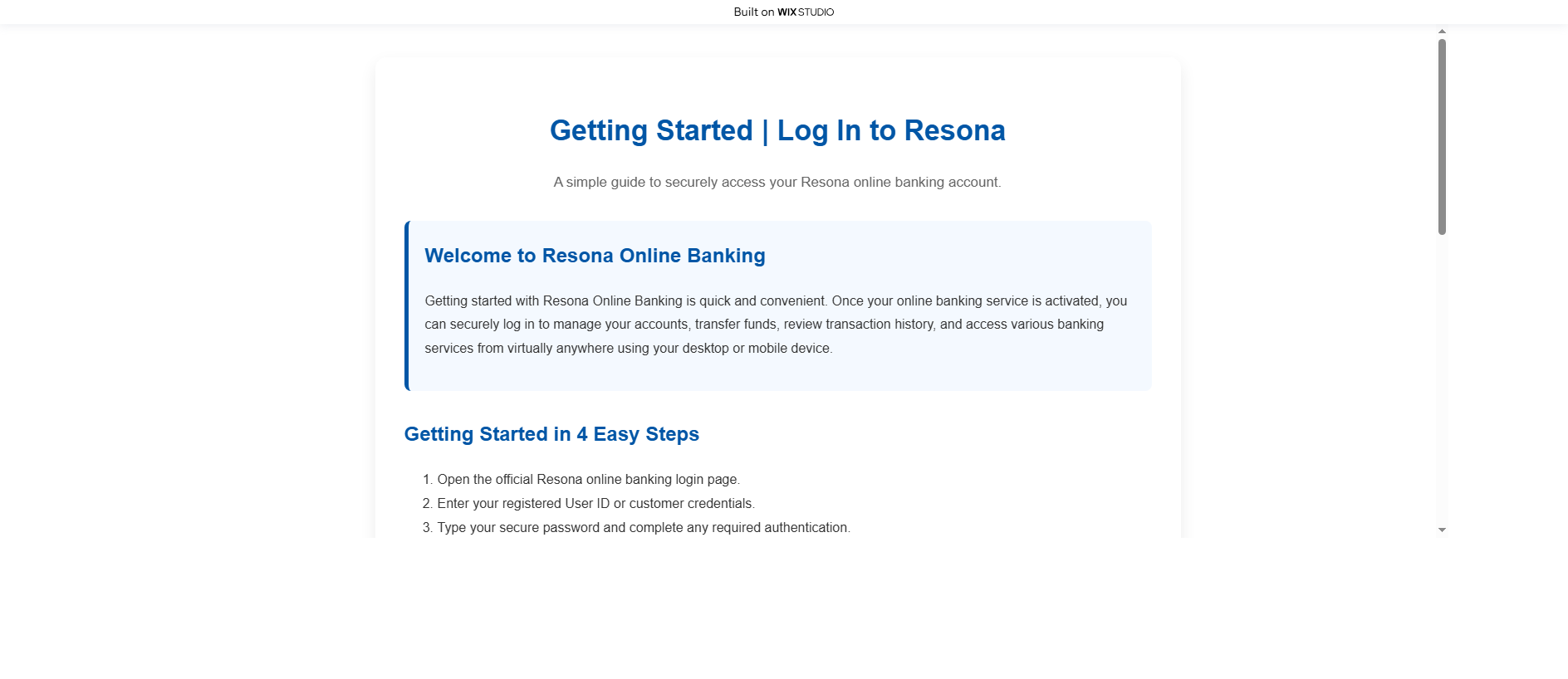 Forensic screenshot of oauth-resonabank.wixstudio.com showing the phishing page layout
