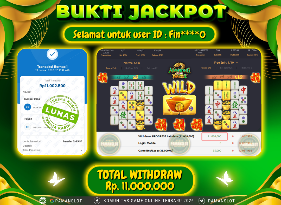 PAMANSLOT JACKPOT Game PG - Mahjong Ways 2 Rp.11,000,000- LUNAS
