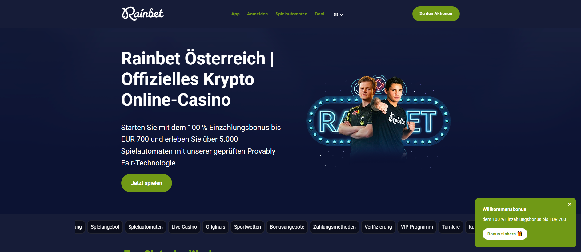 Forensic screenshot of rainbet.co.at showing the phishing page layout