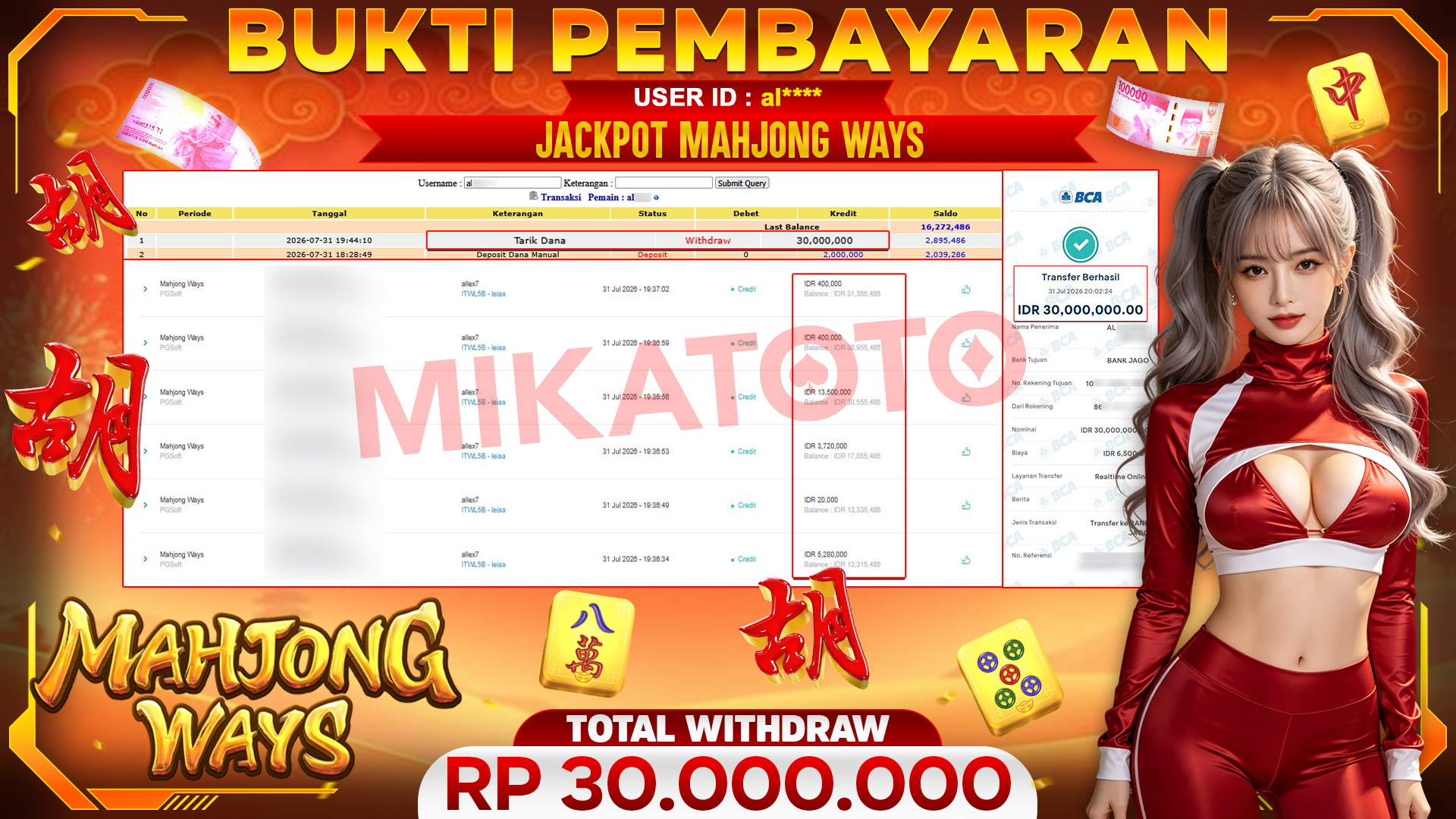 🏆 SELAMAT KEPADA PEMENANG JACKPOT DI Mahjong Ways - PGSoft 30,000,000 🏆