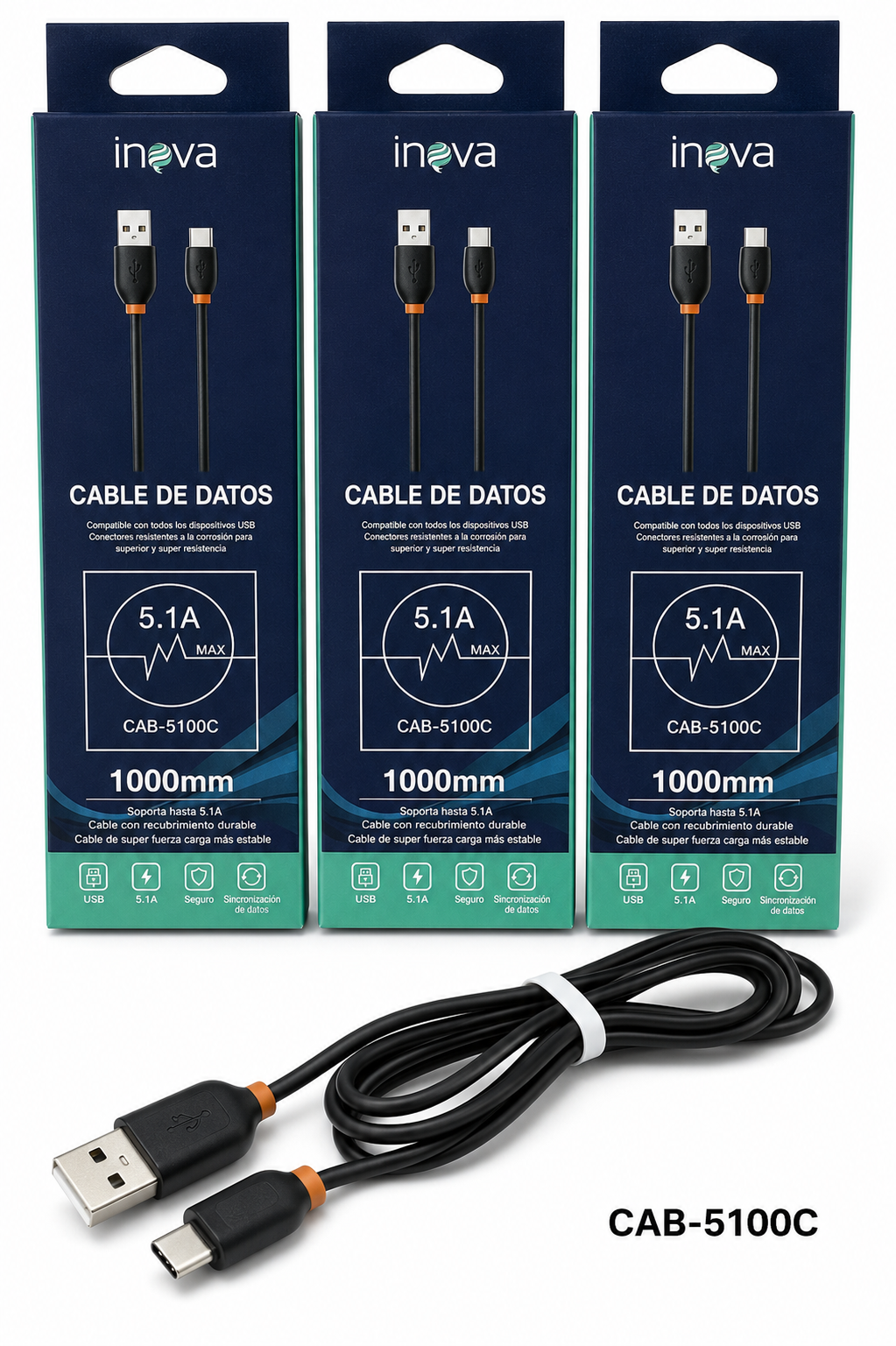 Cable USB + Tipo C 5.1A 1m