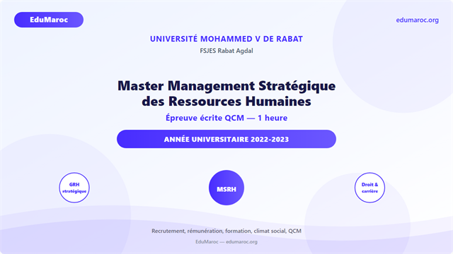Exemple Concours Master MSRH FSJES Agdal 2022-2023