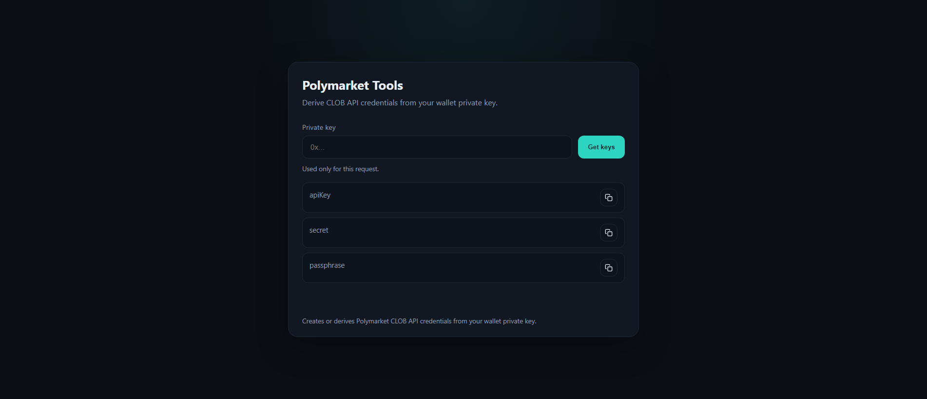 Forensic screenshot of polymarkettool.onrender.com showing the phishing page layout