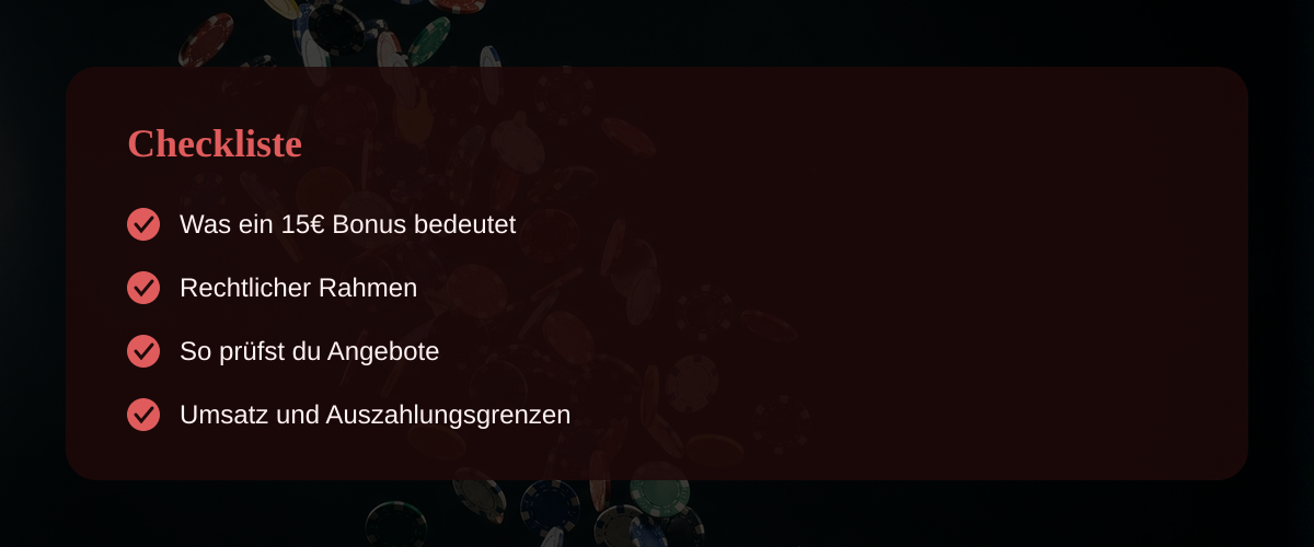 15€ Casino bonus ohne Einzahlung in Deutschland — Checkliste