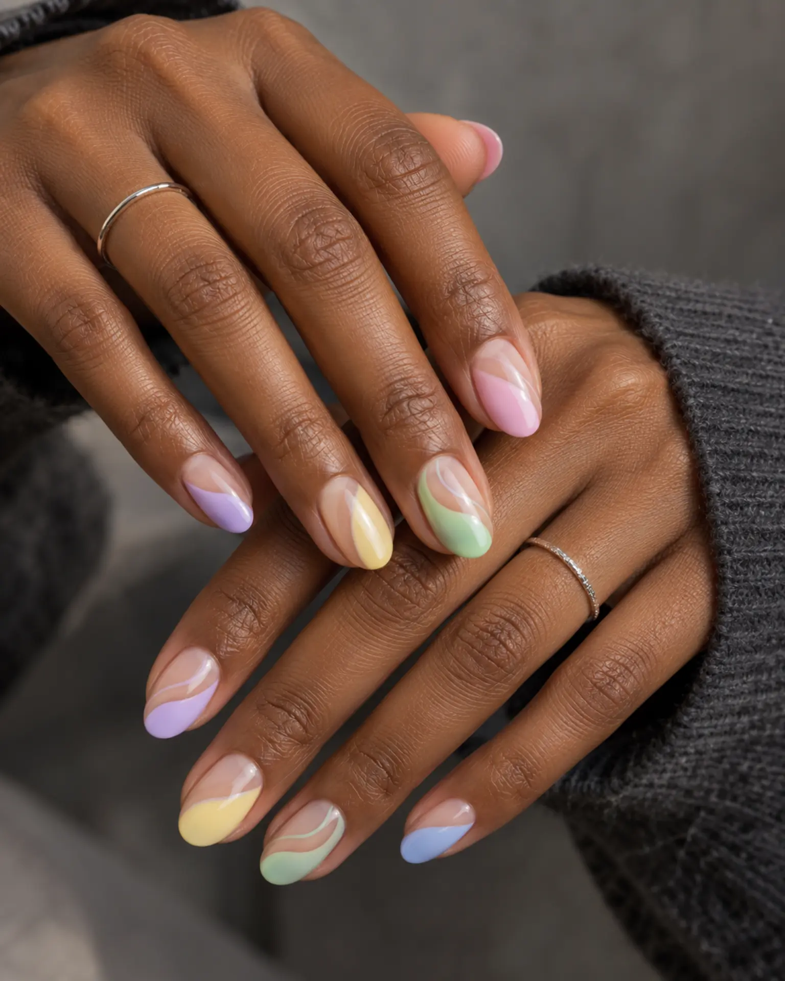 Easter Negative-Space Curve manicure inspiration for Easter nail ideas