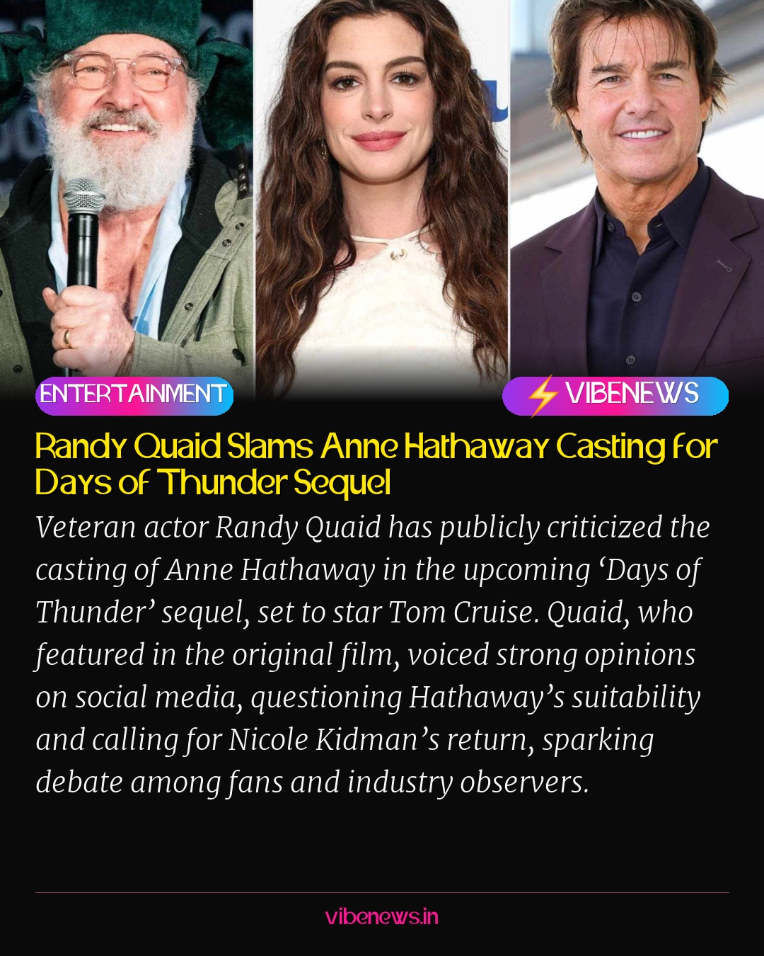 Randy Quaid Slams Anne Hathaway Casting for Days of Thunder Sequel