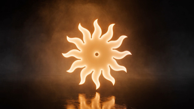 Header image generated with Seedance 2.5 A white sun-shaped emblem glowing in a dark studio under amber light