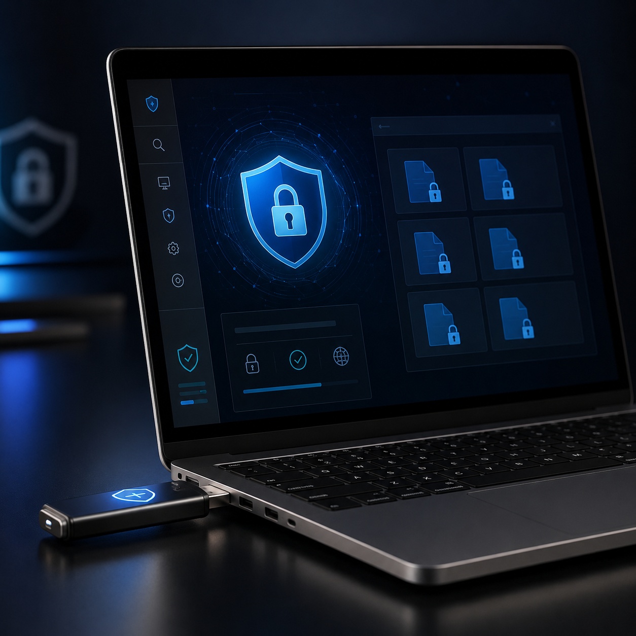 USB disk security software protecting files on a portable drive