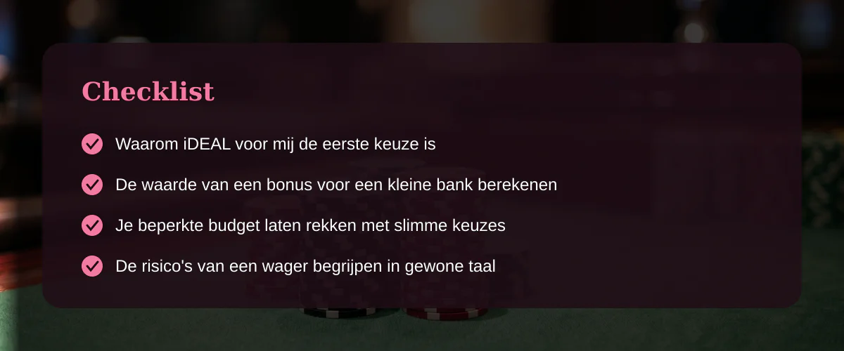 Spelen in een casino met iDEAL en een kleine bankroll — Checklist