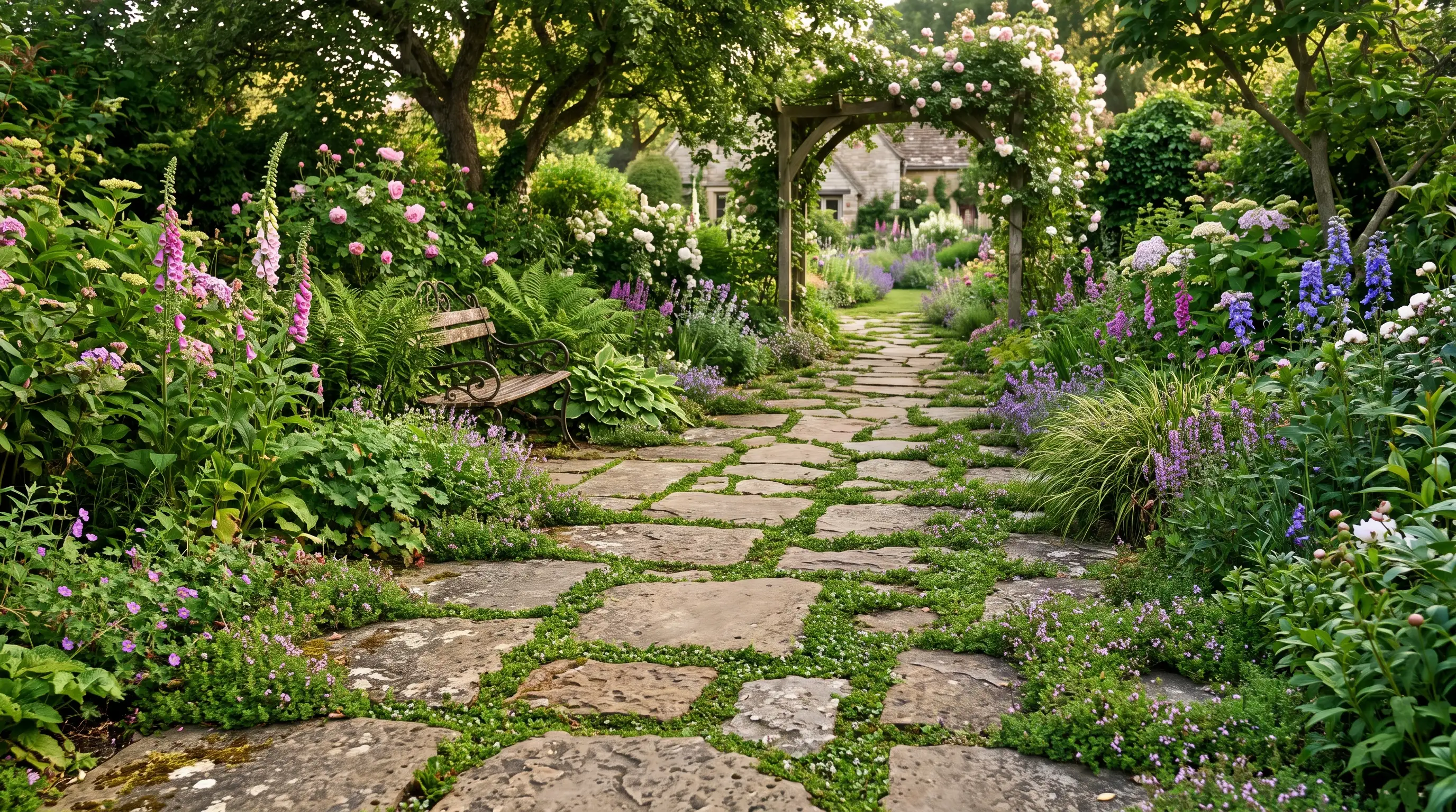 Natural Flagstone with Creeping Groundcover