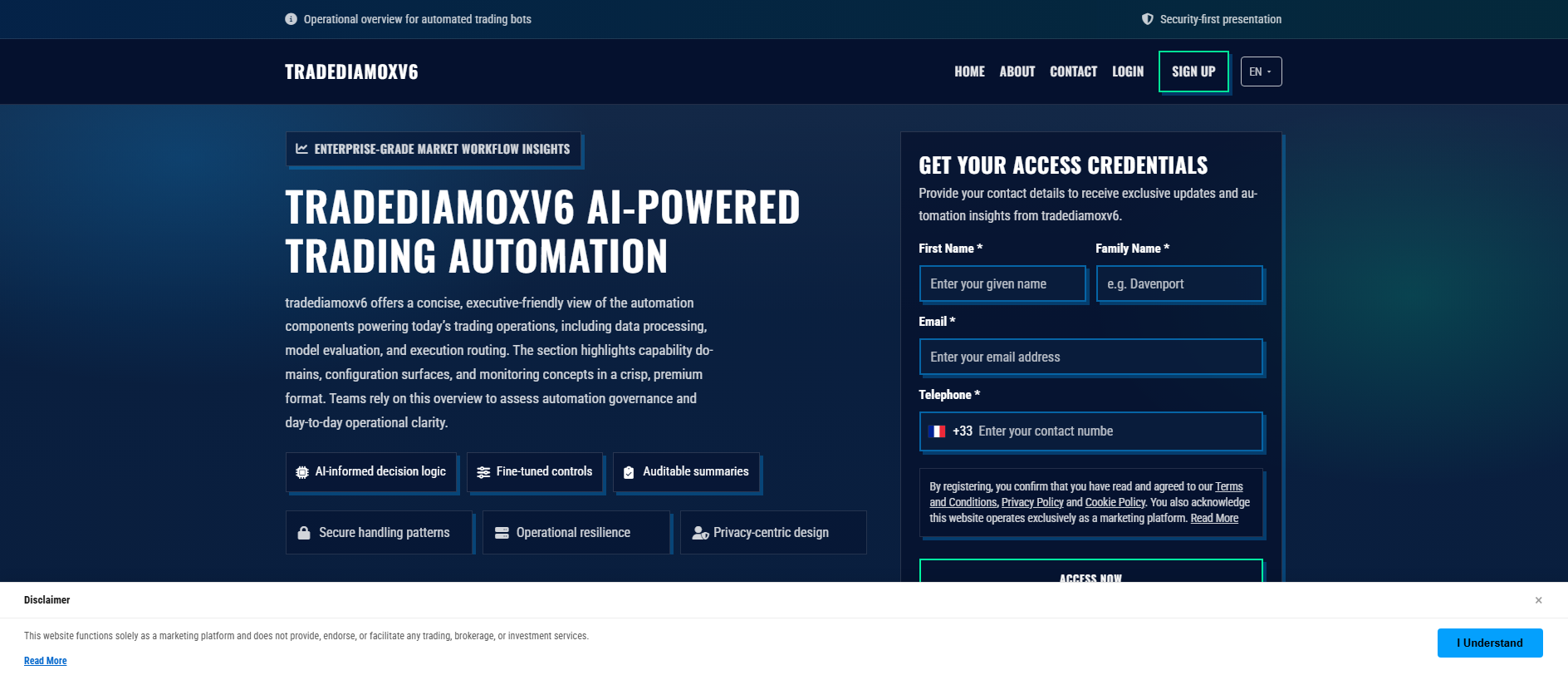 Stored capture of tradediamoxv6platform.com