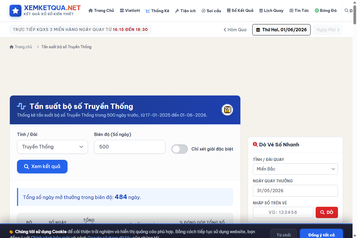 Hướng dẫn cách xem và sử dụng Thống kê tần suất bộ số trên Xemketqua.net