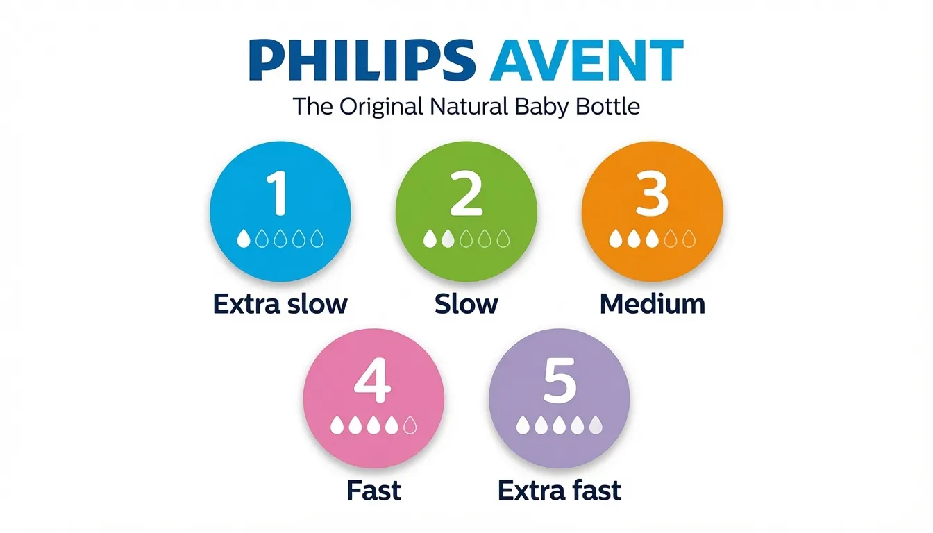 Sistema de flow rates Philips Avent Natural Response — Flow 1 a 5, de Extra slow a Extra fast