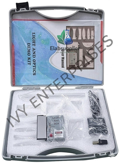 Optics experiment kit 10 lens types 3 prisms mirrors LED source physics lab India