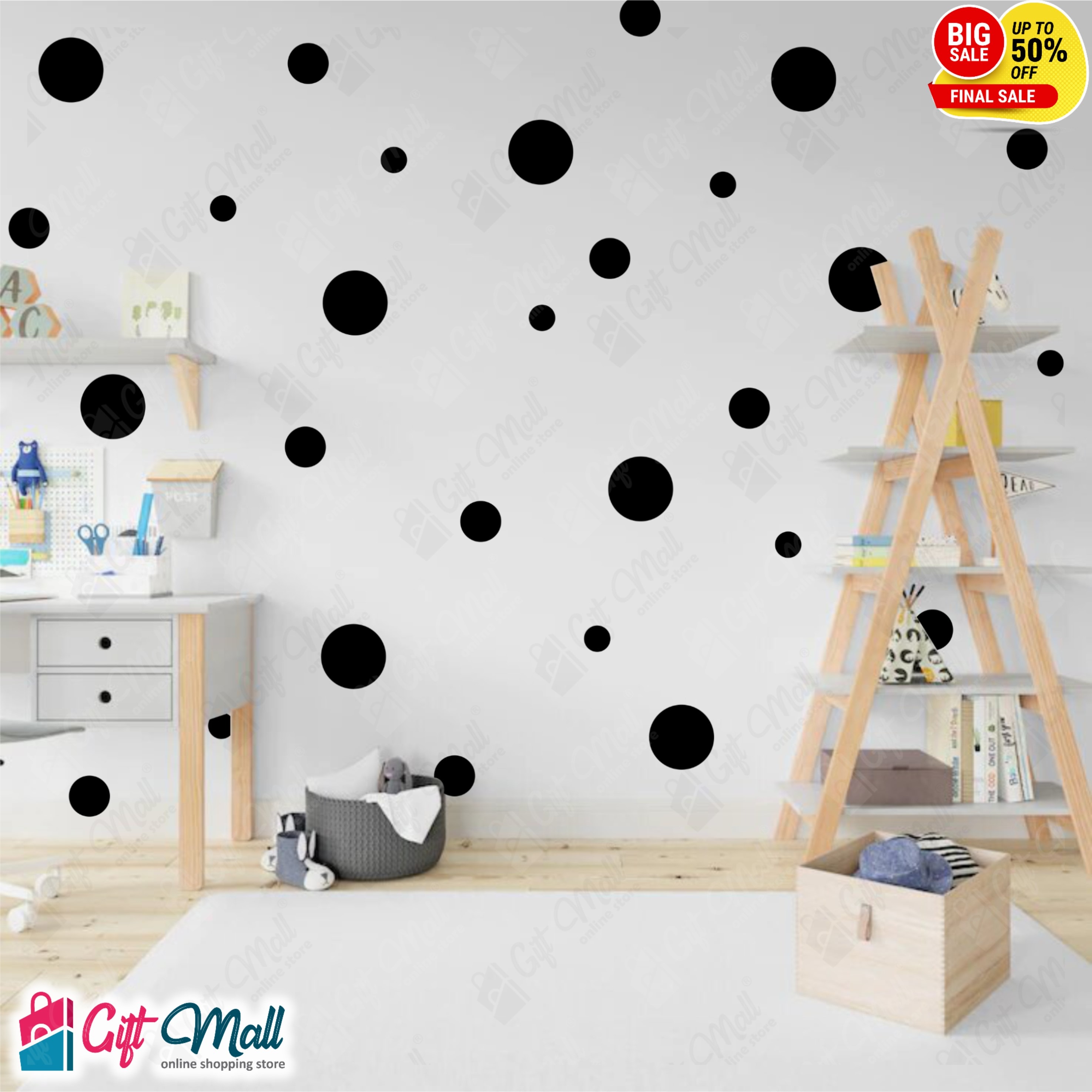 Black Polka Dots Wall Stickers Contemporary Circle Pattern for Bedroom and Living Room Daraz Pakistan